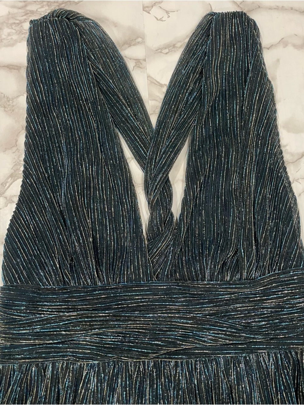 Lulus Ailey Gold and Teal Blue Skater Dress